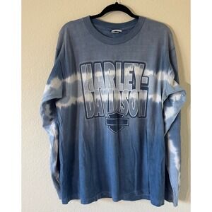 Harley Davidson Williamsburg VA Tie Dye Long Sleeve Shirt Mens XL Blue Graphic